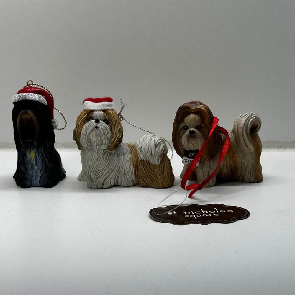 set of 3 dog ornaments Lhasa Apso, Shih Tsu, Yorkshire Terrier yorkie 3” tall